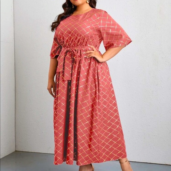 Plus Gilding Plaid Belted A-line Dress - Picture 4 of 8